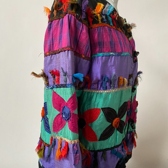 Allure Sz Medium Silk Rayon Color Block Embellished Jacket - Picture 16 of 16